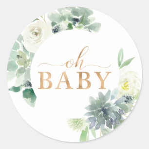 Succulent and Greenery Oh Babyaufkleber Runder Aufkleber