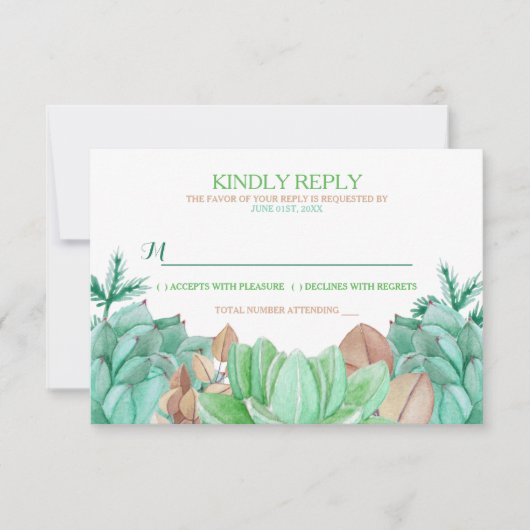 Succulent Bouquet Botanical Floral Wedding RSVP (Vorderseite)