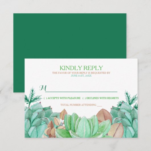 Succulent Bouquet Botanical Floral Wedding RSVP Karte (Vorne/Hinten)