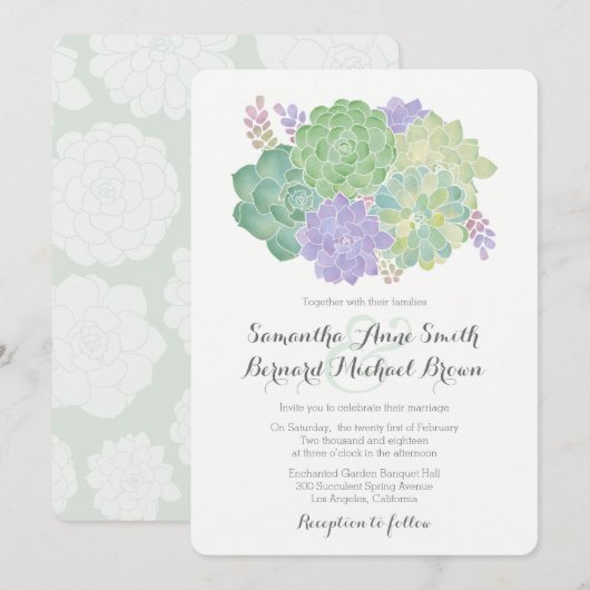 Succulent Bouquet Elegante Hochzeit Einladung (Vorne/Hinten)