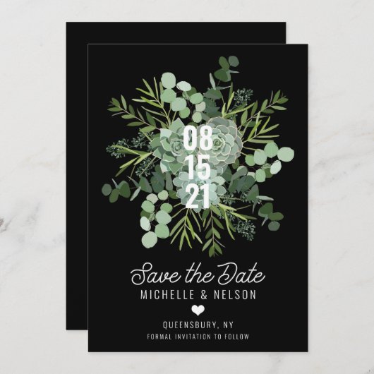 Succulent Bouquet Wedding Save the Date Einladung (Vorne/Hinten)