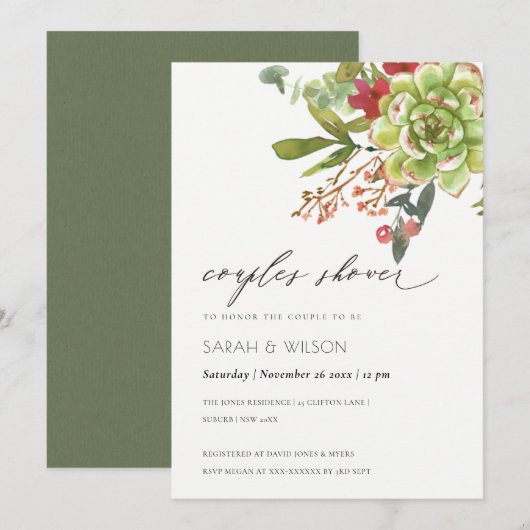 Succulent Cactus Red Floral Couples Dusche laden e Dankeskarte (Vorne/Hinten)