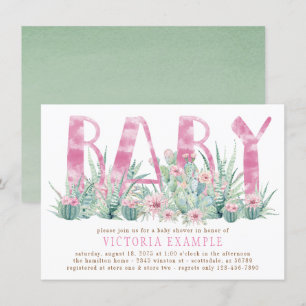 Succulent Cactus Watercolor Baby Girl Shower Einladung