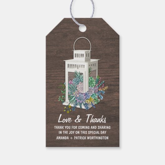 Succulent Country Rustic Lantern Wedding Vielen Da Geschenkanhänger (Vorderseite)
