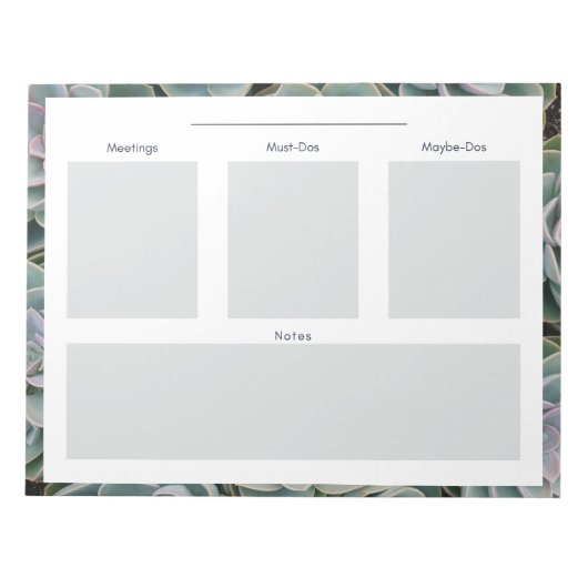 Succulent Daily Planning Notepad Notizblock (Vorderseite)