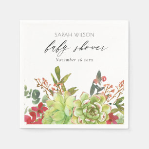 Succulent Desert Cactus Red Floral Baby Shower Serviette