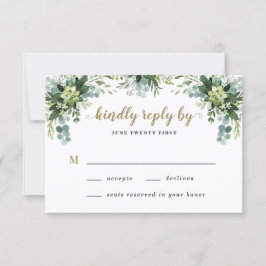 Succulent Eucalyptus Elegant Boho Greenerity Weddi RSVP Karte