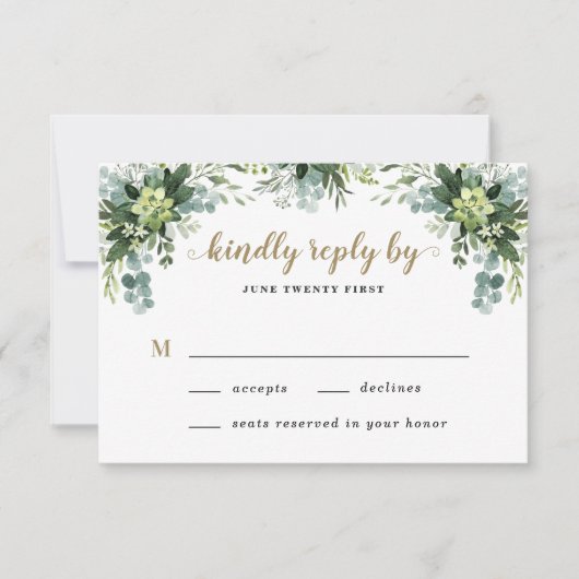 Succulent Eucalyptus Elegant Boho Greenerity Weddi RSVP Karte (Vorderseite)