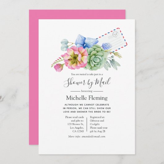 Succulent floral Bridal oder Baby Show by Mail Einladung (Vorne/Hinten)