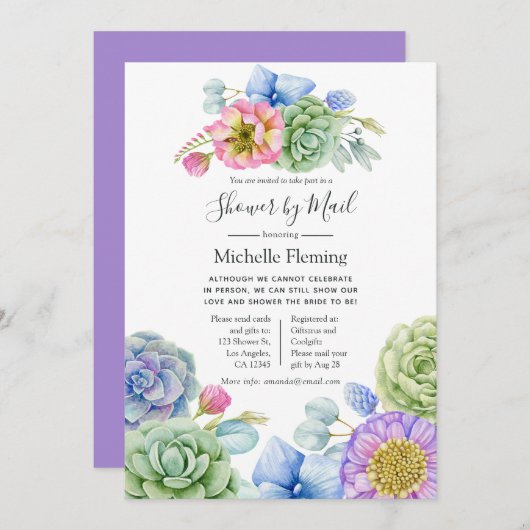 Succulent floral Bridal oder Baby Show by Mail Einladung (Vorne/Hinten)