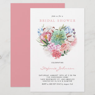 Succulent floral Heart Bridal Dusche Einladung