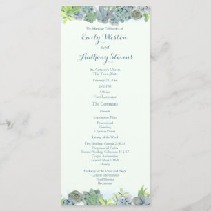 Succulent Garden Steel Blue Wedding Program Programm