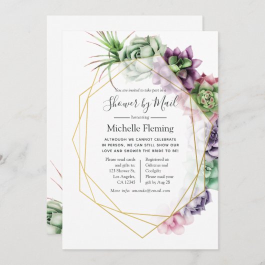 Succulent Geometric Bridal oder Baby Dusche per Ma Einladung (Vorne/Hinten)