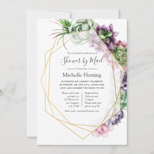 Succulent Geometric Bridal oder Baby Dusche per Ma Einladung (Vorderseite)