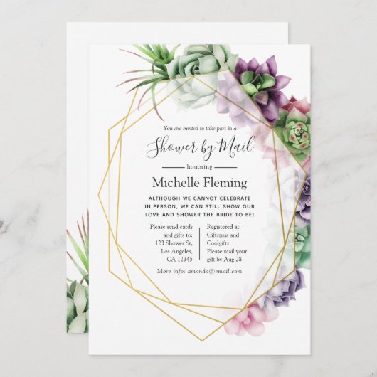 Succulent Geometric Bridal oder Baby Dusche per Ma Einladung (Vorne/Hinten)