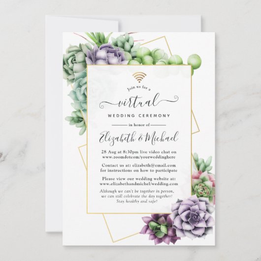 Succulent Geometric Online Virtual Wedding Einladung (Vorderseite)