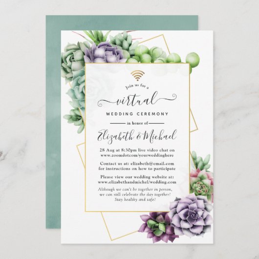 Succulent Geometric Online Virtual Wedding Einladung (Vorne/Hinten)
