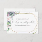 Succulent Gold Frame Wedding RSVP Online Begleitkarte (Vorne/Hinten)