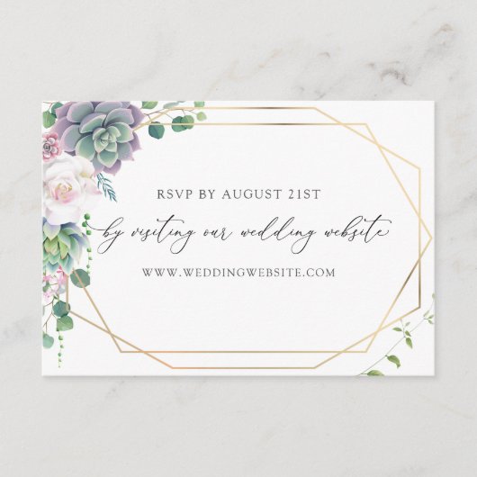Succulent Gold Frame Wedding RSVP Online Begleitkarte (Vorderseite)