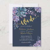 Succulent Gold Navy Watercolor Einladungen für Hoc (Vorderseite)