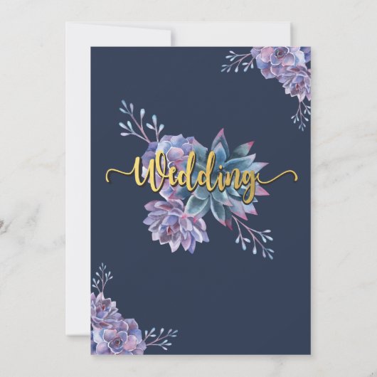 Succulent Gold Navy Watercolor Einladungen für Hoc (Rückseite)