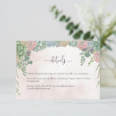 Succulent Green and Blush Wedding Details Card Dankeskarte (Stehend Vorderseite)