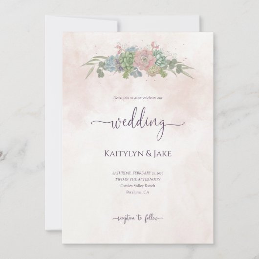 Succulent Green and Blush Wedding Invitation Einladung (Vorderseite)