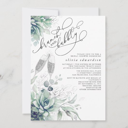 Succulent Greenerity Brunch und Bubbly Brautparty Einladung (Vorderseite)