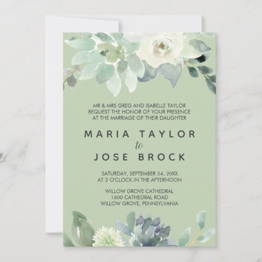 Succulent Greenerity Formal Wedding Einladung (Vorderseite)