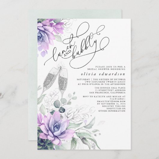 Succulent Greenerity Lunch und Bubbly Brautparty Einladung (Vorne/Hinten)