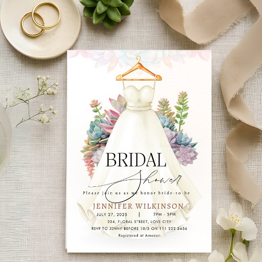 Succulent Greenerity Sage Wedding Gown Brautparty Einladung