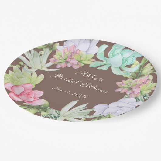 Succulent Greenerity Wreath Brautparty Pappteller (Schrägansicht)
