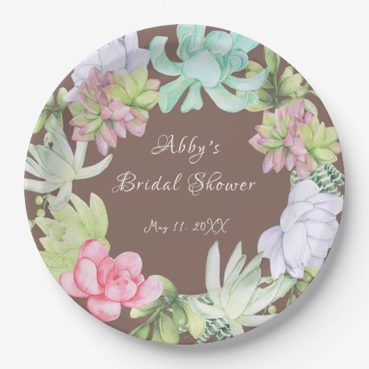 Succulent Greenerity Wreath Brautparty Pappteller (Vorderseite)