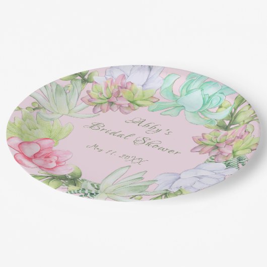 Succulent Greenerity Wreath Brautparty Pappteller (Schrägansicht)