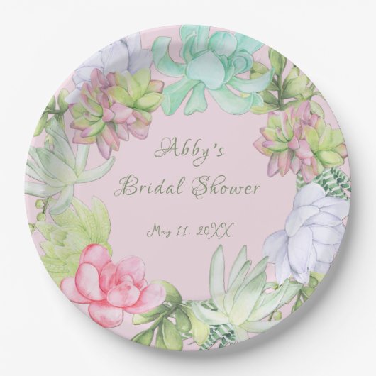 Succulent Greenerity Wreath Brautparty Pappteller (Vorderseite)