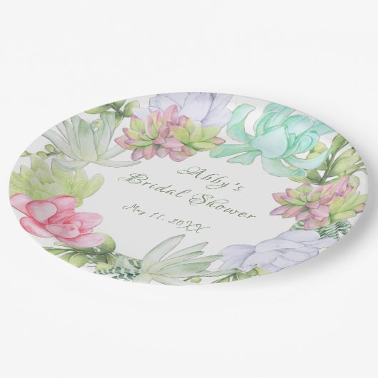 Succulent Greenerity Wreath Brautparty Pappteller (Schrägansicht)