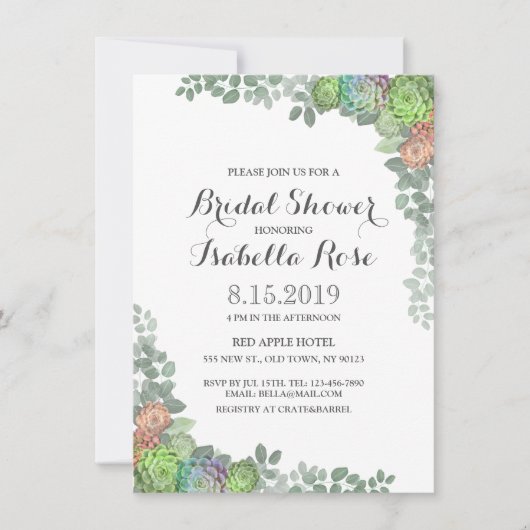 Succulent Greenery Bridal Dusche Einladungen (Vorderseite)
