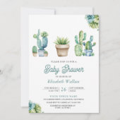 Succulent Greenery Cactus Pots Baby Shower Einladung (Vorderseite)