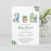 Succulent Greenery Cactus Pots Baby Shower Einladung (Stehend Vorderseite)