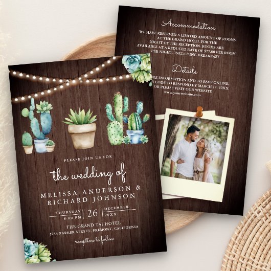Succulent Greenery Cactus Pots Barn Wood Wedding Einladung