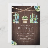 Succulent Greenery Cactus Pots Barn Wood Wedding Einladung (Vorderseite)