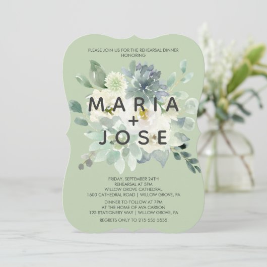 Succulent Greenery Probe Dinner Einladung (Stehend Vorderseite)