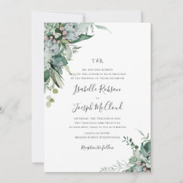 Succulent Greenery Sage Green Monogram Wedding Einladung