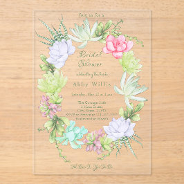 Succulent Greenery Wreath Bridal Shower Acryleinladungen