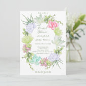 Succulent Greenery Wreath Bridal Shower  Einladung (Stehend Vorderseite)