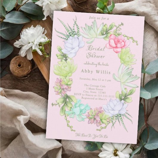 Succulent Greenery Wreath Bridal Shower  Invitatio Einladung