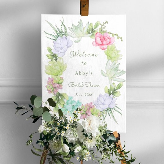 Succulent Greenery Wreath Bridal Shower Welcome Poster