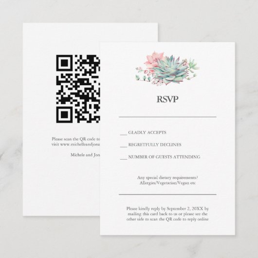 Succulent Hybrid Wedding RSVP Card with QR Code Einladung (Vorne/Hinten)