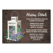 Succulent Lantern Wedding Reception Insert Cards