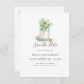 Succulent Mason Jar Rustikal Save the Date Ankündigungspostkarte (Vorne/Hinten)